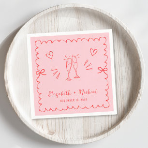 Trendy Pink Red Wavy Frame Wedding Napkin