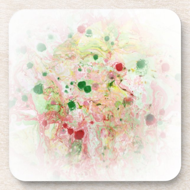 Trendy Pink Red Yellow Green Abstract Modern Coaster (Front)