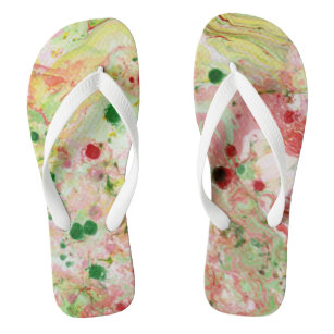 Trendy Pink Red Yellow Green Modern Abstract Jandals