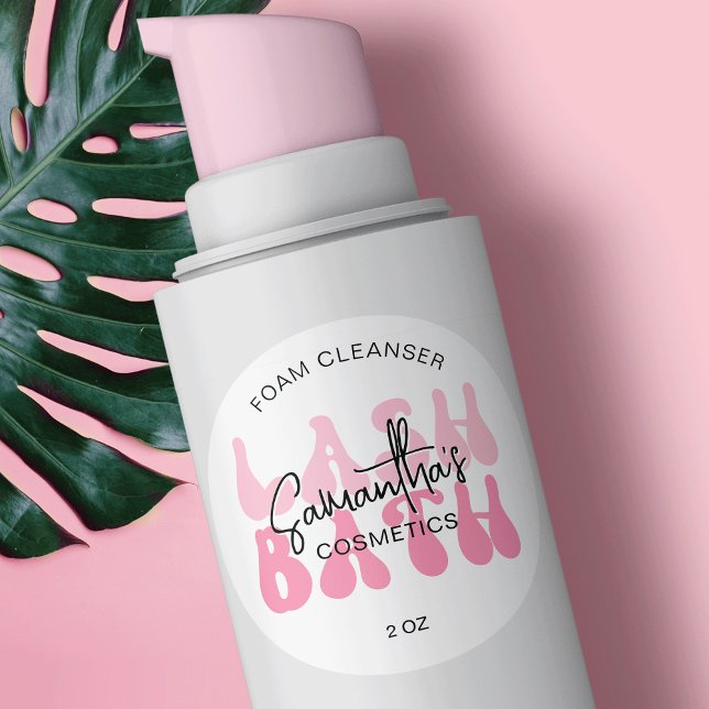 Trendy Pink Retro Font Lash Extensions Cleanser Classic Round Sticker (Creator Uploaded)