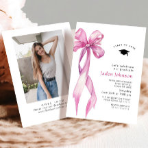 Trendy Pink Rose Bow Ribbon PHOTO Graduation Party