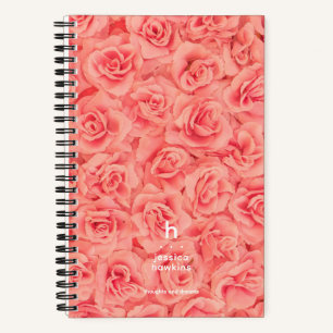 Trendy Pink Rose Bundle Modern Monogram Notebook