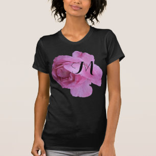 Trendy pink rose flower black M monogram customise T-Shirt