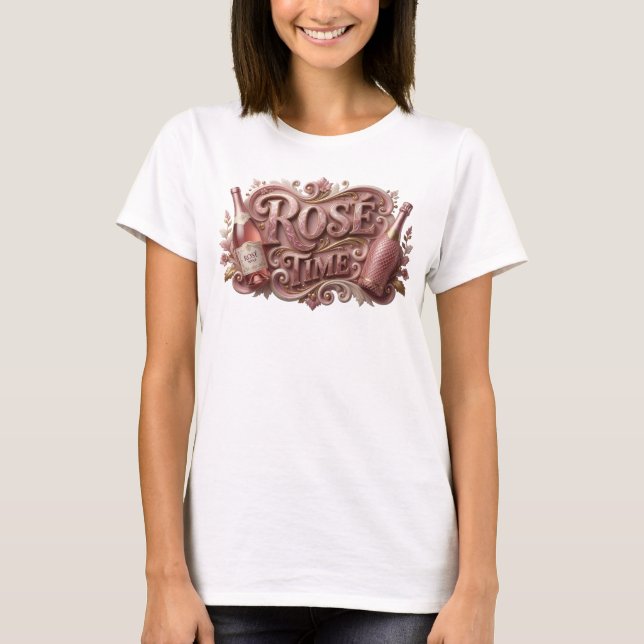 Trendy Pink ROSE TIME Slogan Tee (Front)