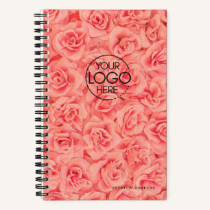 Trendy Pink Roses Modern Logo Notebook