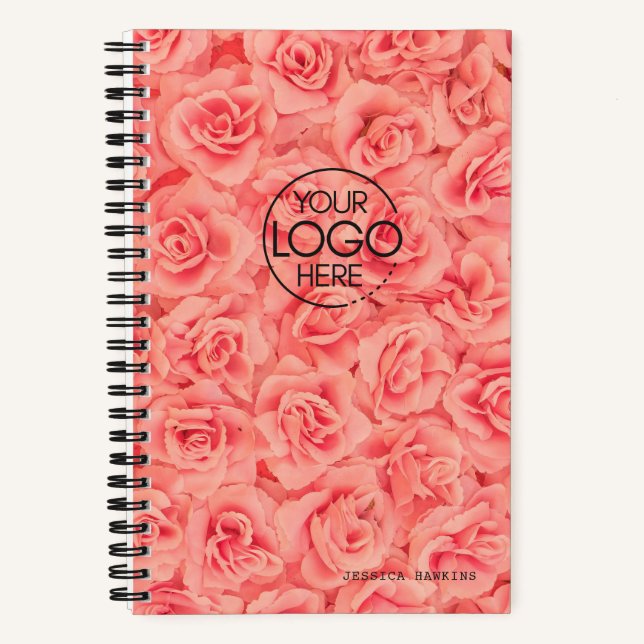 Trendy Pink Roses Modern Logo Notebook (Front)