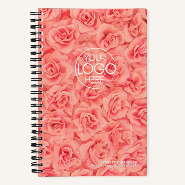 Trendy Pink Roses Modern Logo Notebook (Front)