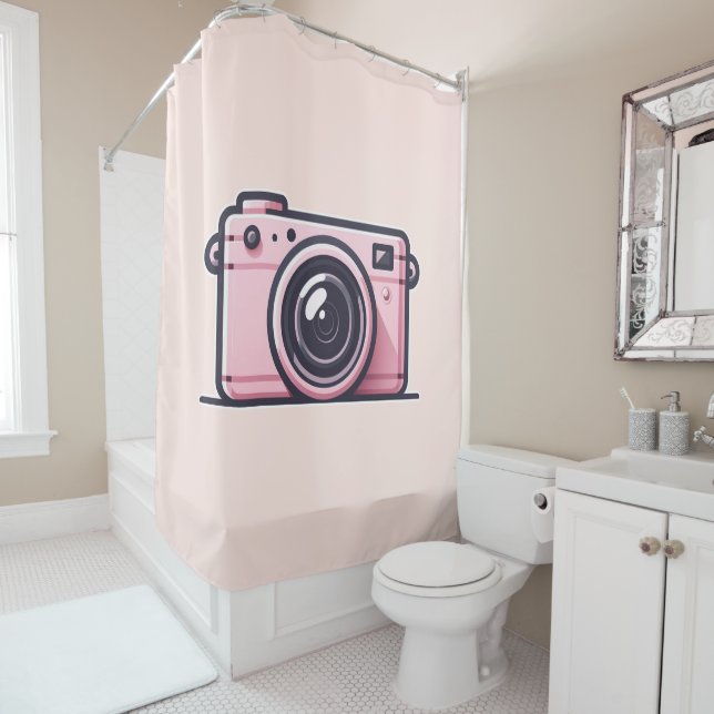 Trendy Pink Snapshot Shoot Camera Photography  Shower Curtain (In Situ)