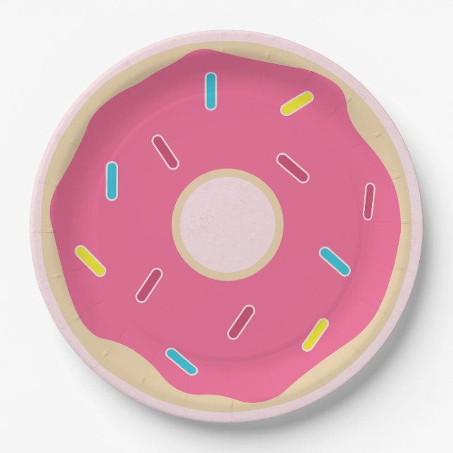 Trendy Pink Sprinkle Doughnut Girl Birthday Party Paper Plate (Front)
