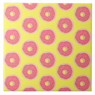 Trendy Pink Sprinkles Doughnuts Fun Pattern Tile