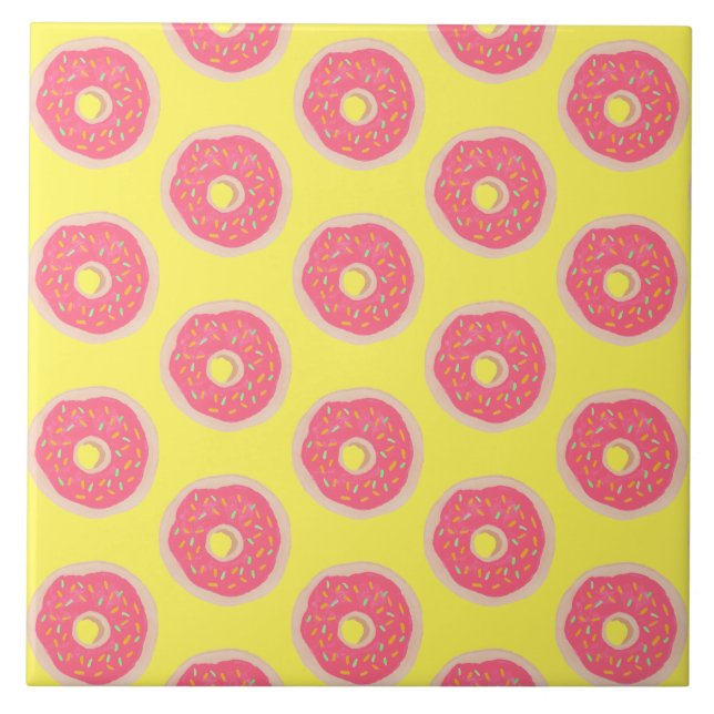 Trendy Pink Sprinkles Doughnuts Fun Pattern  Tile (Front)
