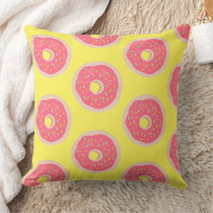 Trendy Pink Sprinkles Doughnuts Pattern Fun Party Cushion