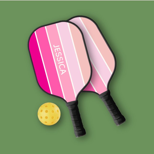 Trendy Pink Striped Personal Pickleball Paddle (Creator Uploaded)