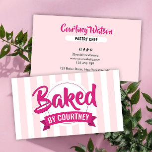 Trendy Pink Stripes Girly Bakery Chef Caterer Business Card
