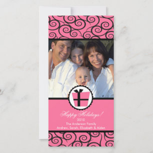 Trendy Pink Swirls GIFT Christmas Photo Card
