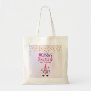Trendy Pink Unicorn & Confetti Magical Baby Shower Tote Bag