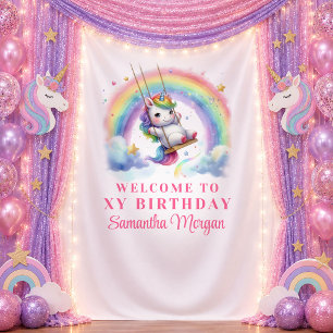 Trendy Pink Unicorn Magical Day Backdrop Tapestry