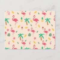Trendy pink watercolor tropical flamingo floral