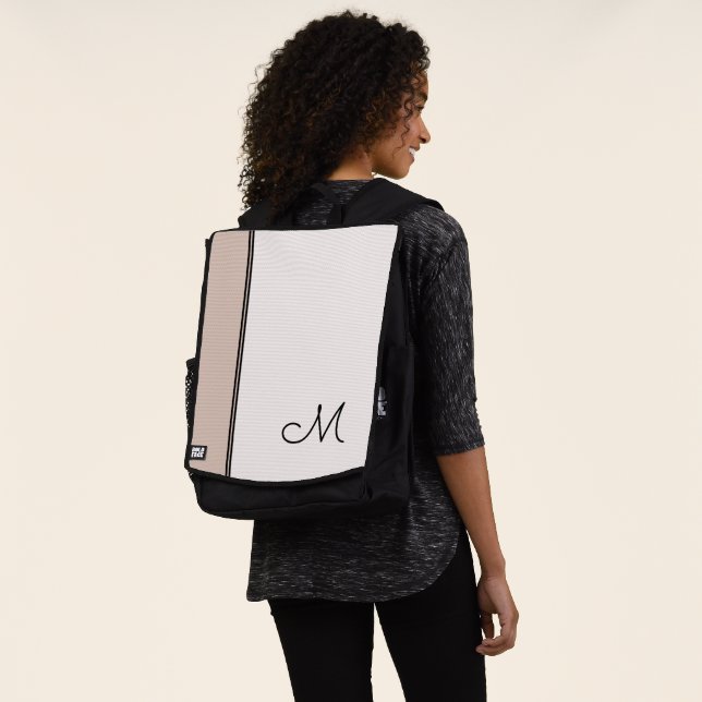 Trendy Pink White Block Elegant Black Monogram Backpack (Worn)