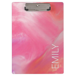 Trendy Pink White Marbled Watercolor Clipboard