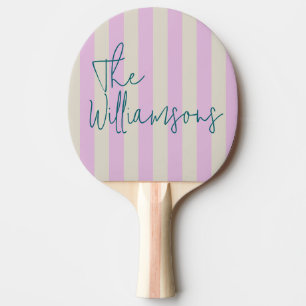 Trendy Pink White Stripes Custom Script Wedding Ping Pong Paddle