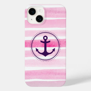Trendy Pink White Watercolors Purple Anchor Case-M Case-Mate iPhone 14 Case