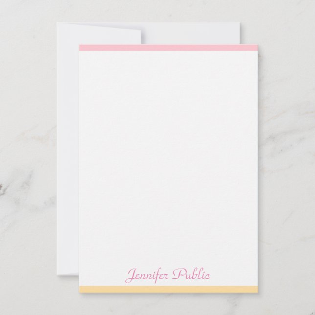 Trendy Pink Yellow Modern Hand Script Name Pretty Card (Front)