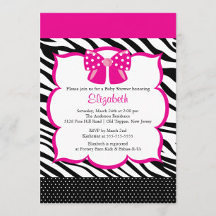 Trendy PInk Zebra Frame Baby Shower Invitation