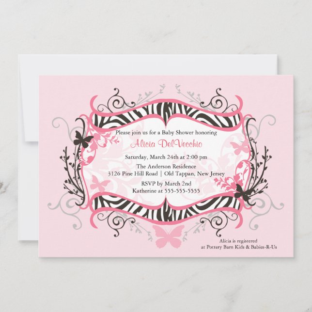 Trendy PInk Zebra Frame Baby Shower Invitation (Front)
