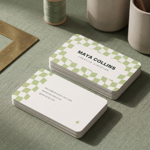 Trendy Pistachio Cream Wavy Chequered Business Card