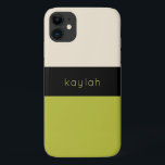 Trendy Pistachio Green Colour Block with Name Case-Mate iPhone Case<br><div class="desc">A classic design with simple chic colour bock elements in trendy pistachio green,  black and neutral sand beige has a designer look. Personalise the text template with your name,  monogram or other desired text.</div>