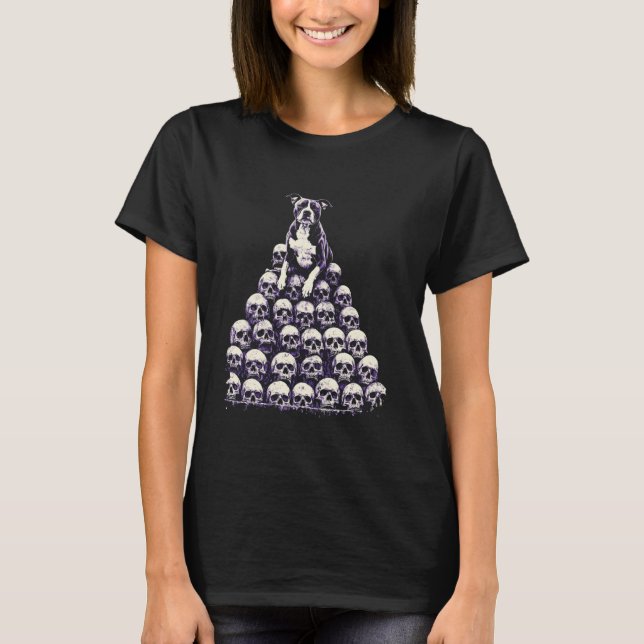 Trendy Pitbull Dog Skeleton Goth T-Shirt (Front)