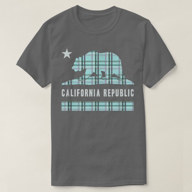 Trendy Plaid California Republic Bear Flag  T-Shirt (Design Front)