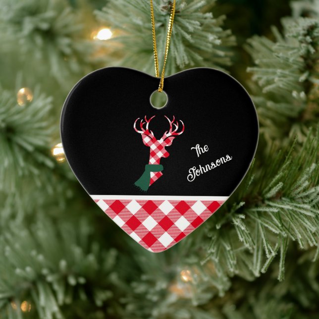 Trendy Plaid Christmas Deer Personalised Ceramic Tree Decoration (Tree)