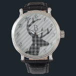 Trendy Plaid Deer and Grey Striped Monogrammed Watch<br><div class="desc">Stylish plaid deer profile and grey striped watch with elegant monogram.</div>