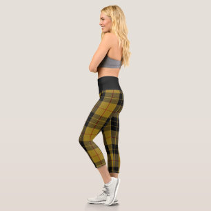 Trendy Plaid Yellow Black Tartan Capris Yoga