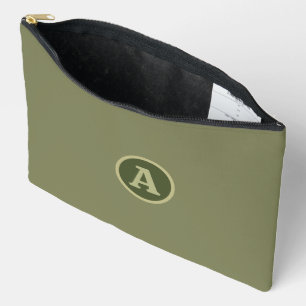 Trendy Plain Army Green Personalised Letter. Accessory Pouch