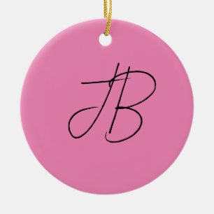 Trendy plain calligraphy monogram initials pink ceramic tree decoration