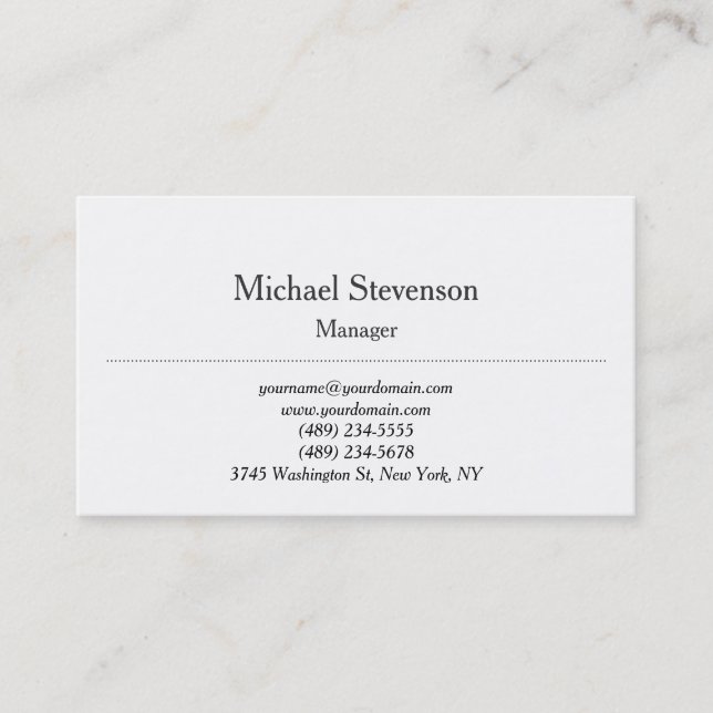 Trendy Plain Chic Classical White Business Card (Front)