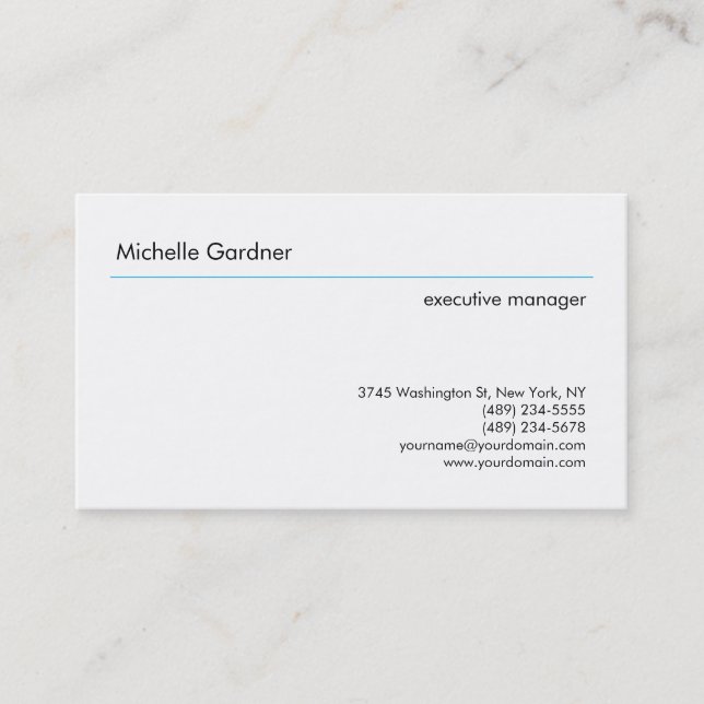 Trendy Plain Creative Modern Minimalist Blue White Business Card (Front)