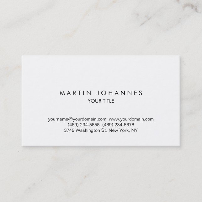 Trendy Plain Professional White Business Card (Front)