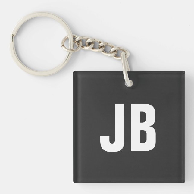 Trendy plain simple bold monogram initials black key ring (Front)