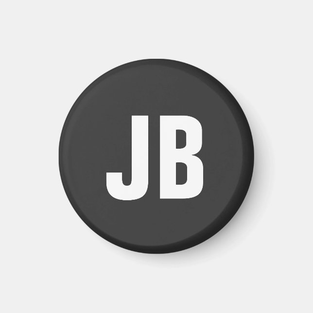 Trendy plain simple bold monogram initials black magnet (Front)