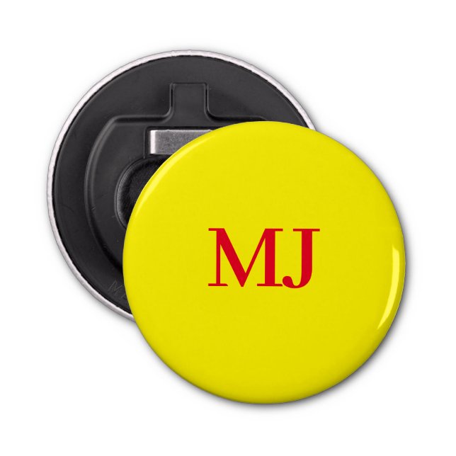 Trendy plain simple yellow red monogram initials bottle opener (Front)