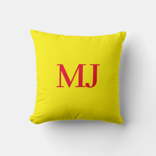 Trendy plain simple yellow red monogram initials cushion