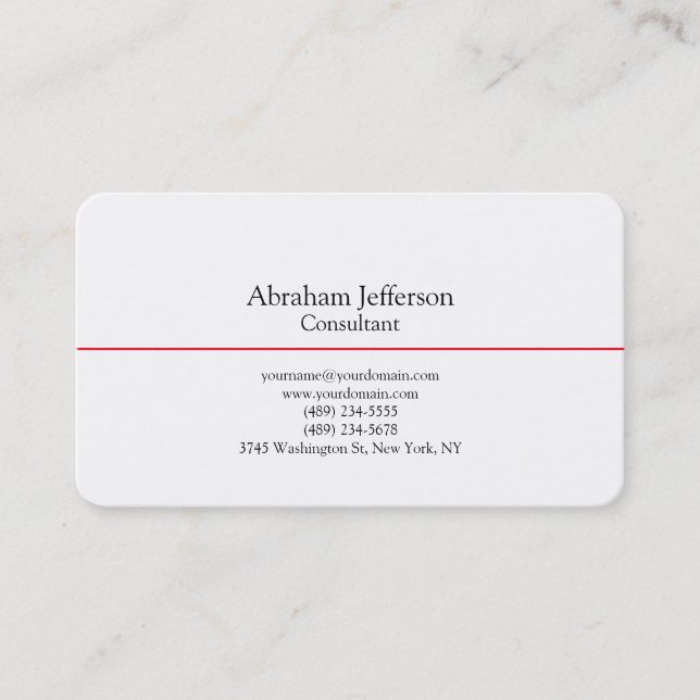 Trendy Plain Stylish Black White Red Simple Business Card (Front)