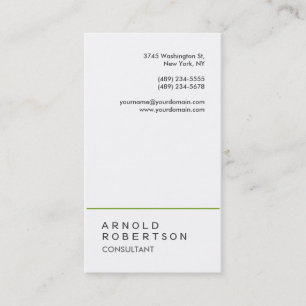 Trendy Plain White Green Consultant Business Card
