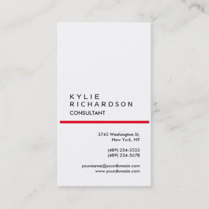 Trendy Plain White Red Consultant Vertical Business Card