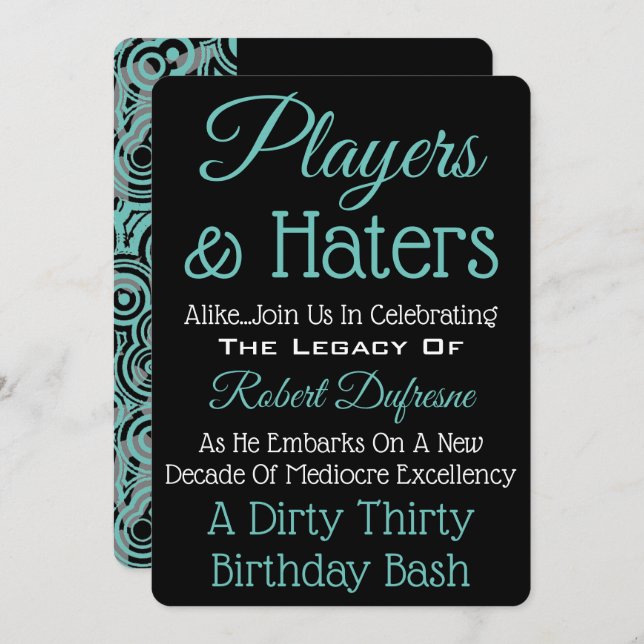 Trendy "Players & Haters" Party Invitation (Front/Back)