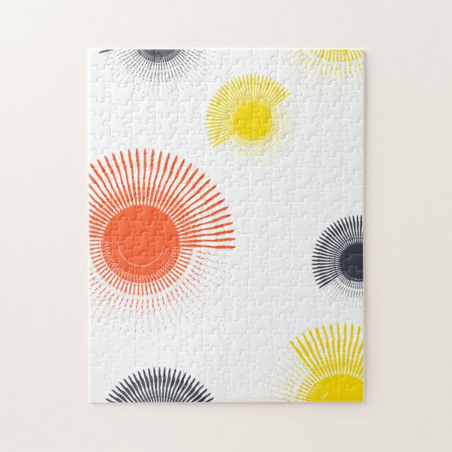 Trendy, playful, lively, cool, circular geometric jigsaw puzzle (Vertical)